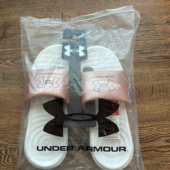 Women UA Under Armour UA W ANSA LE
Slide Sandals. Size 8. Rose Gold/Pink White. - Picture 8 of 9